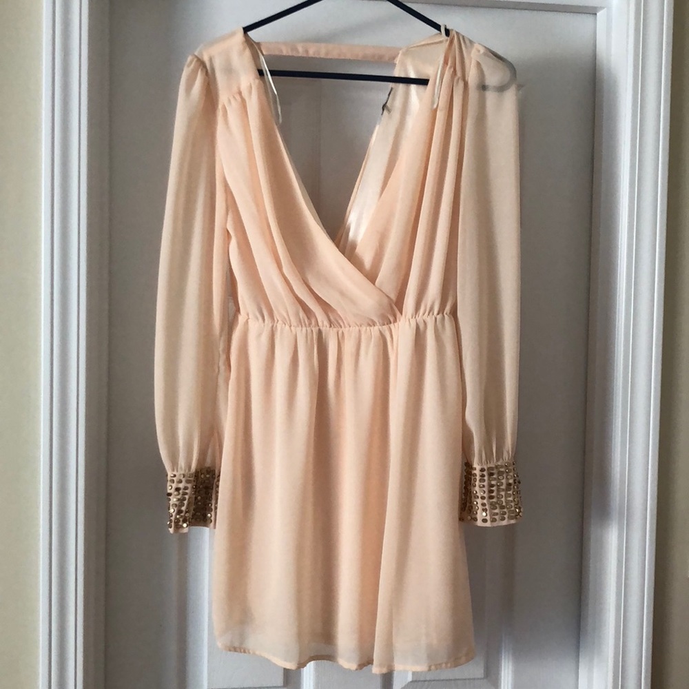 Chiffon champagne long sleeve dress